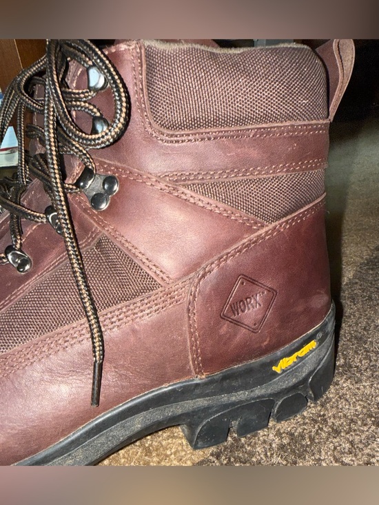Worx Brown Leather work boots W/ textured paneling and Vibram outsoles, Sz 13 WW main image 4